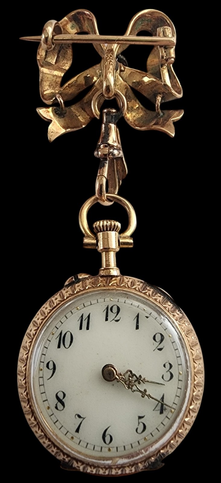 Rare Antique ca. 1900 18K & 14K Gold & Enamel Portrait Lapel Watch