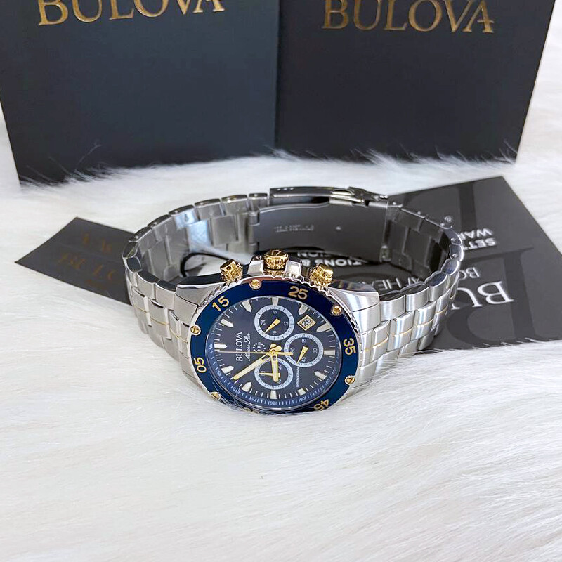 Men Bulova Classic Blue Marine Star Chronograph 98B400 Quartz Watch 7.5-8-8.5