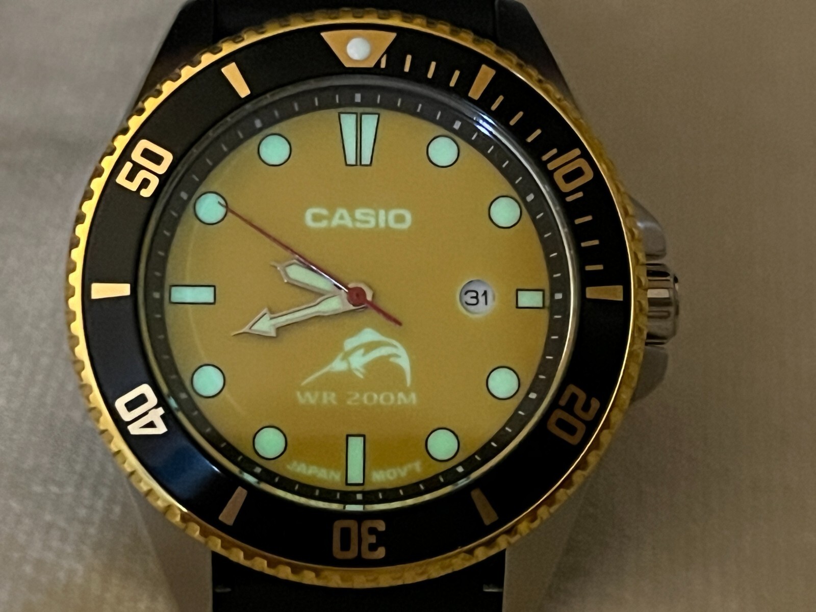 Watch Casio Duro MDV-106G- MOD Yellow Dial Luminous Green 200 Meter WR Date