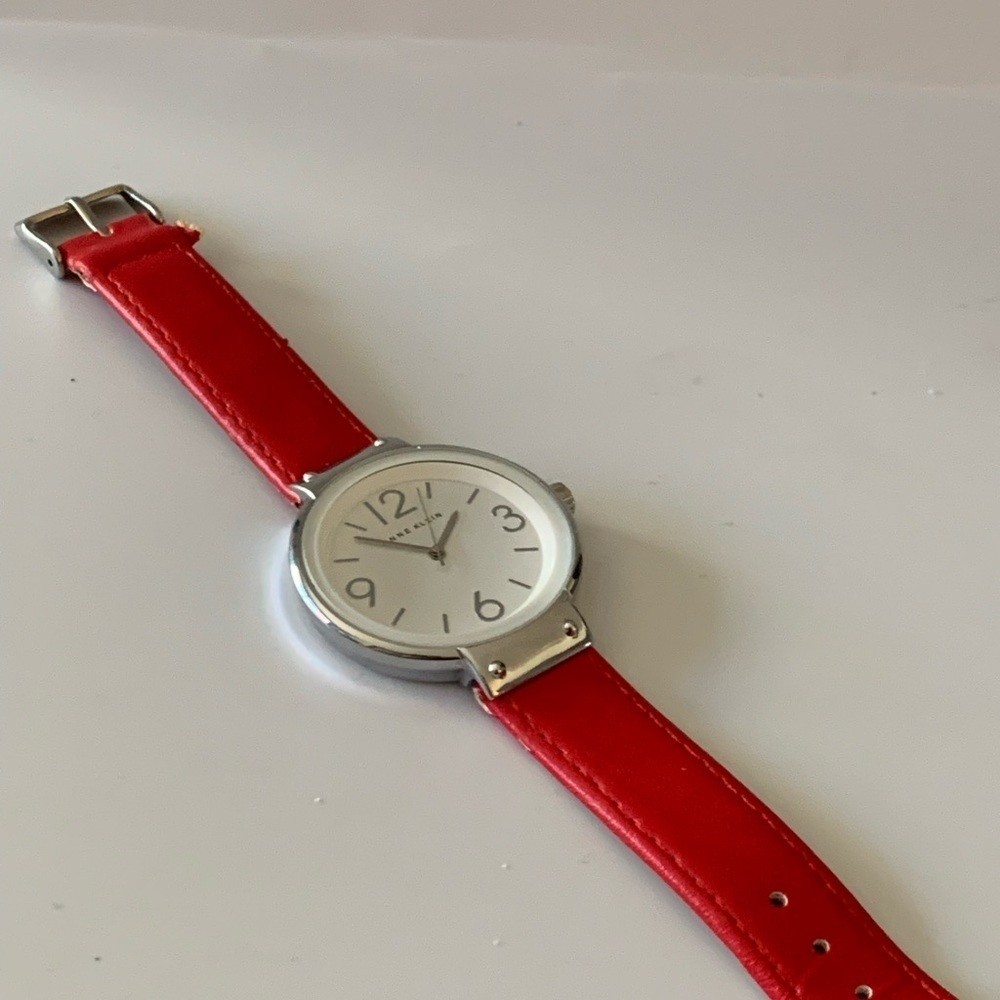 Anne Klein large face watch with red leather band