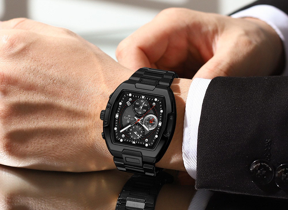 REWARD Men’s Tonneau Multifunction Chronograph Calendar Luminous Quartz Watch