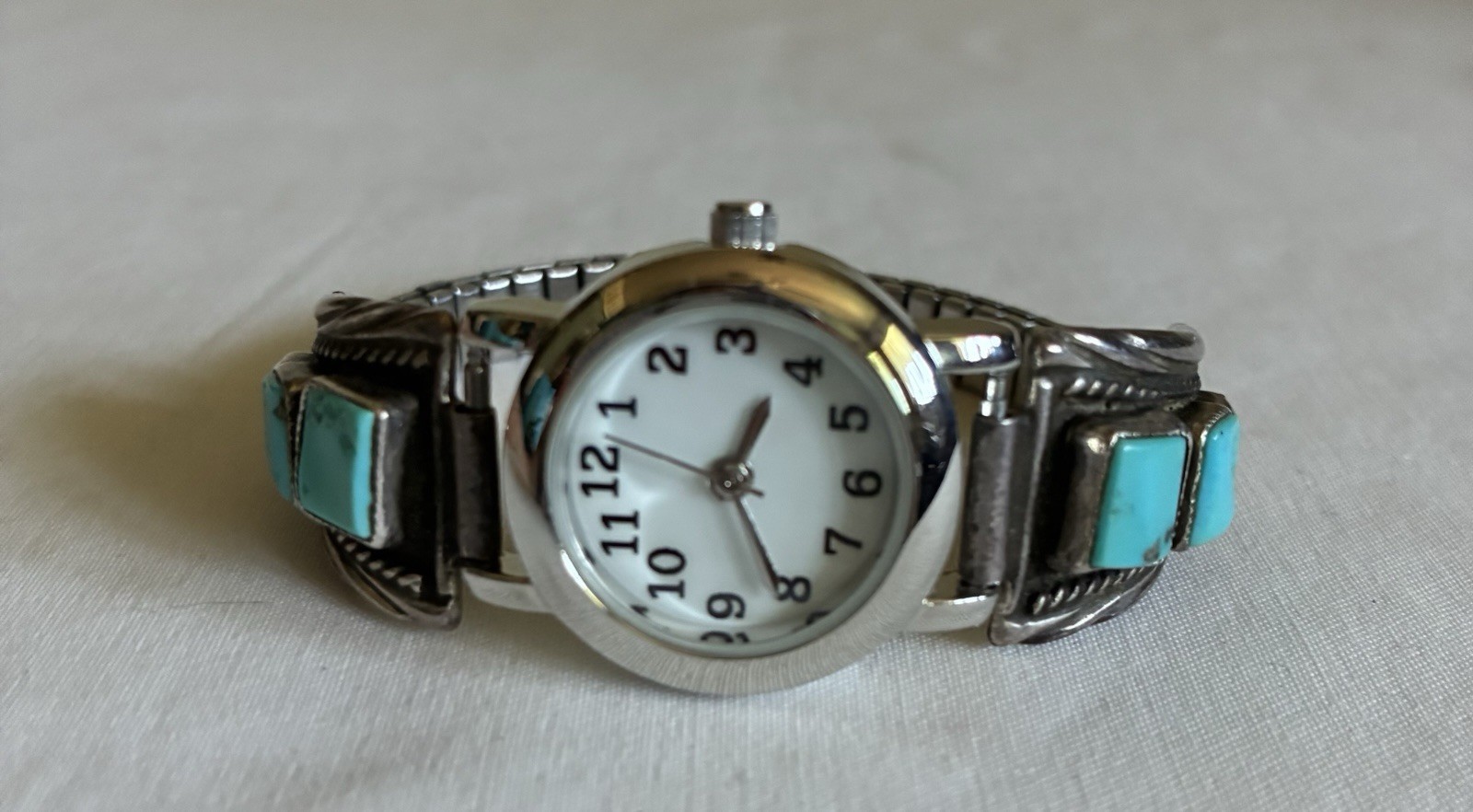 VTG Navajo Sterling Kingman Turquoise Native American Watch Bracelet Tom Taylor