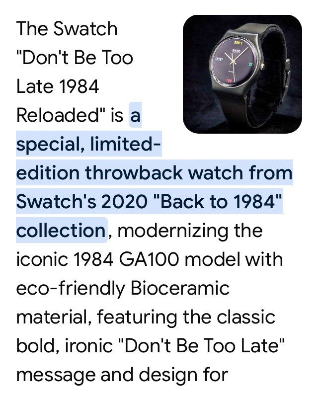 Special Limited Edition Swatch Watch Don’t Be too Late 1984 Reloaded NEW