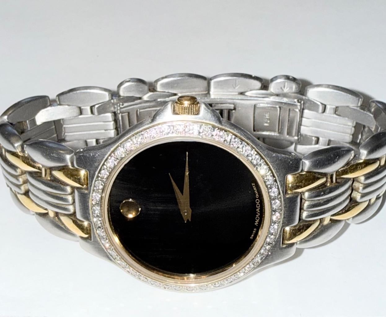 MOVADO MENS MUSEUM 33MM TWO TONE LAB GROWN DIAMOND WATCH