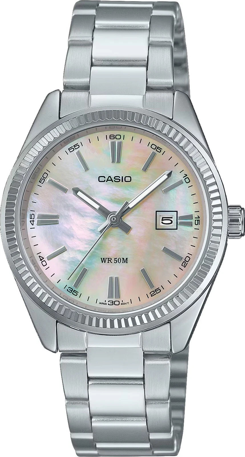 Casio Ladies’ Mother of Pearl Dial Stainless Steel Band Watch LTP-1302DS-4A