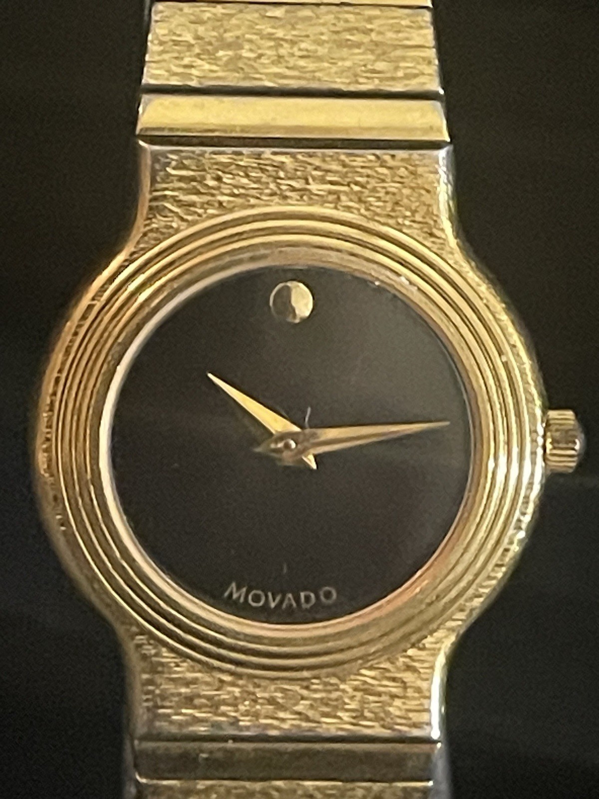 Movado Museum Quartz Black Dial Gold Tone 24mm Dress Watch Bracelet w/ Box