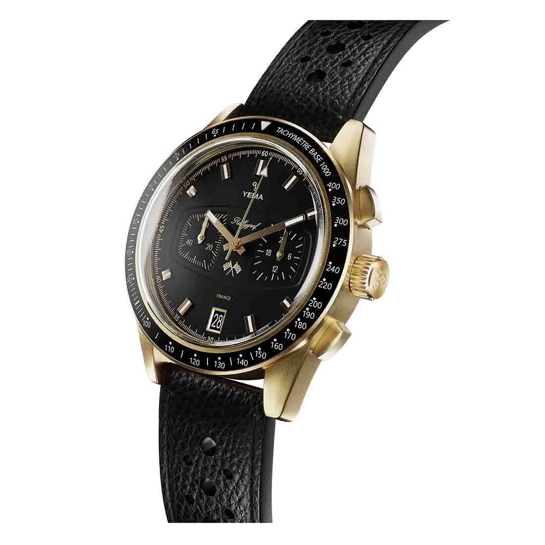 YEMA Rallygraf Gold Steel Hybrid Mechanical Black Quartz Men’s Date Watch