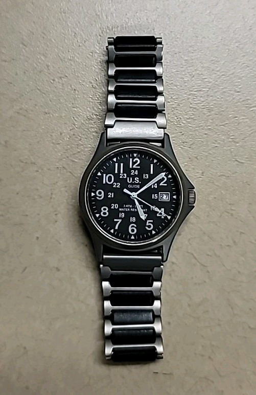 U.S.GUIDE Military Watch 24 hr Stainless and black case, metal Band 32mm Face