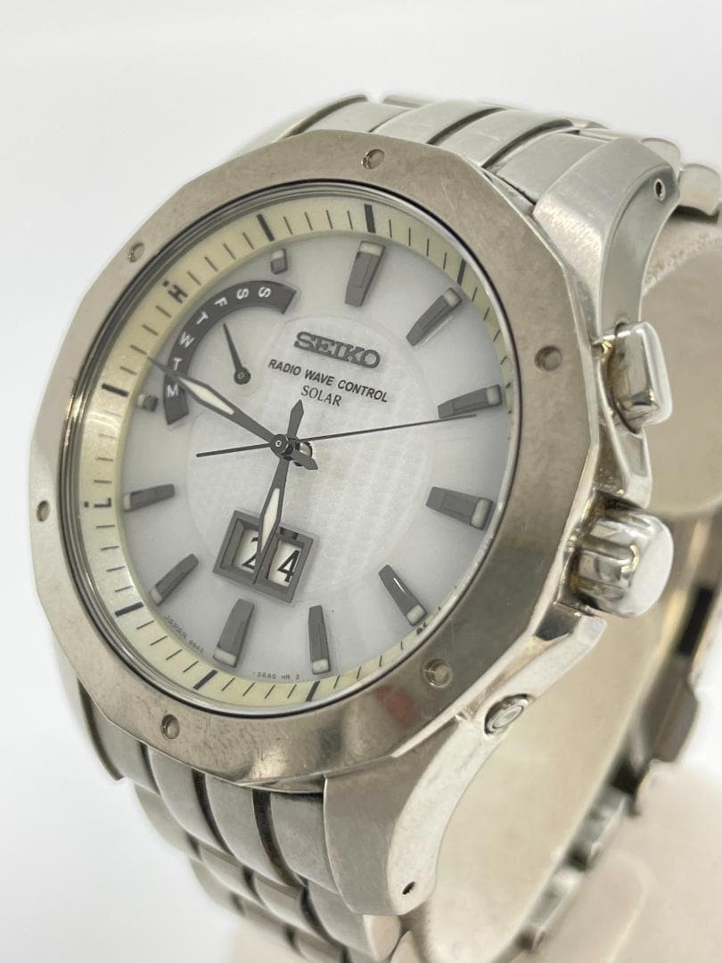 Seiko Brightz 8B43-0AA0 Radio Wave Control Solar White Dial Watch Used
