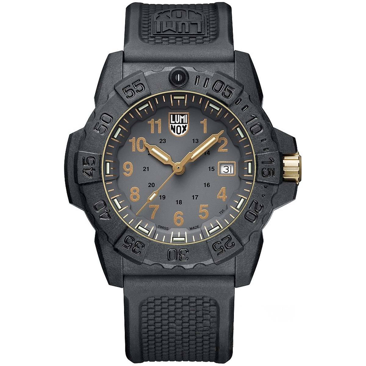 Luminox Men’s Watch Navy Seal Quartz Black Steel Case Rubber Strap 3508.Gold