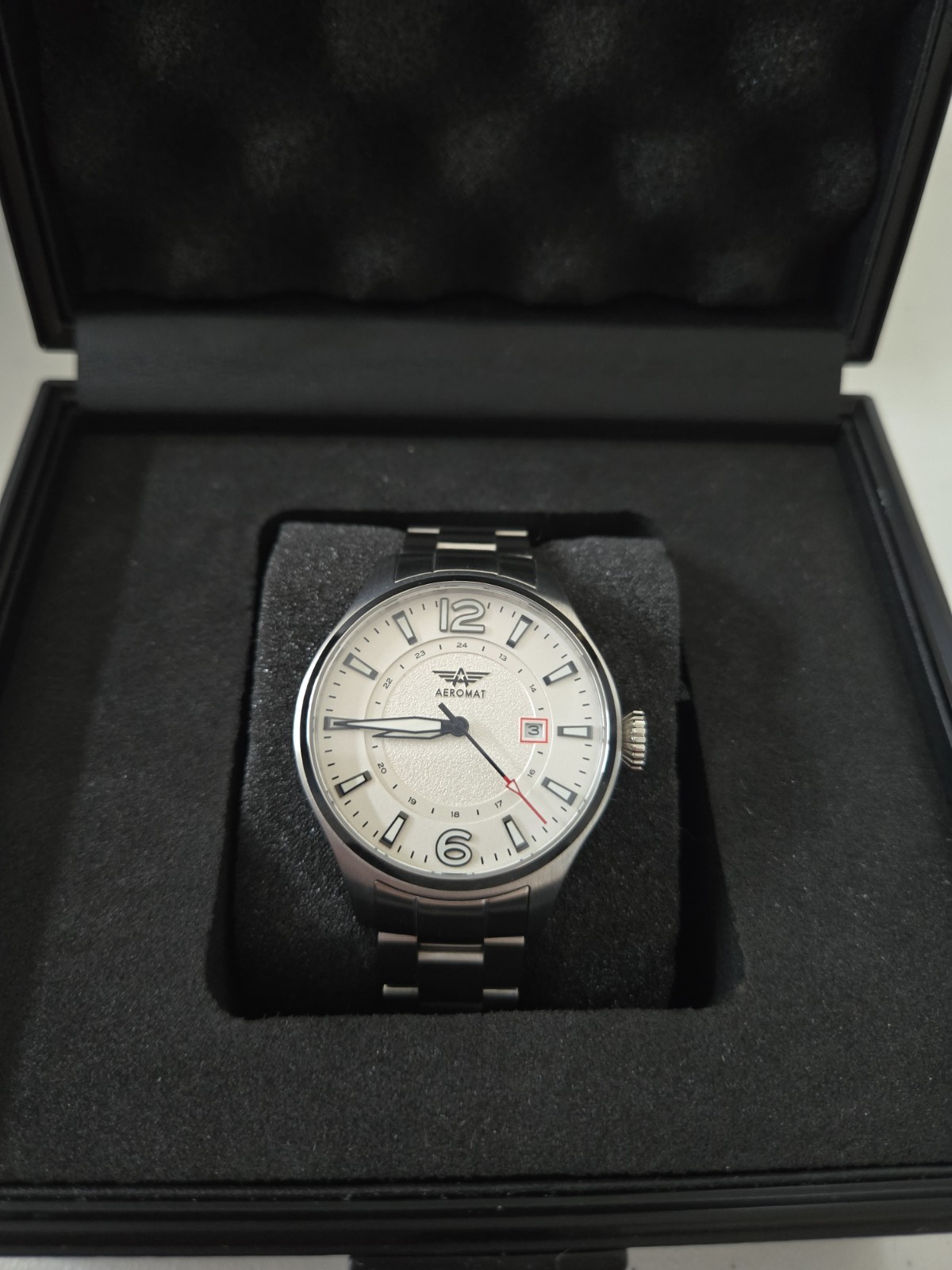 Aeromat Airspeed Automatic Pearl White Dial 44 mm w Stainless Steel Bracelet