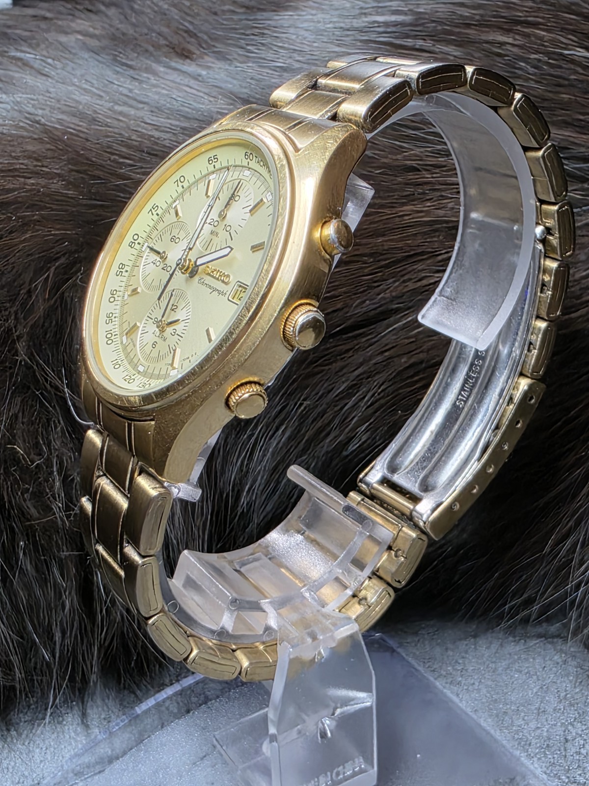 VINTAGE SEIKO CHRONOGRAPH with ALARM 7T32-7D88 Gold tone “NEW BATTERY”