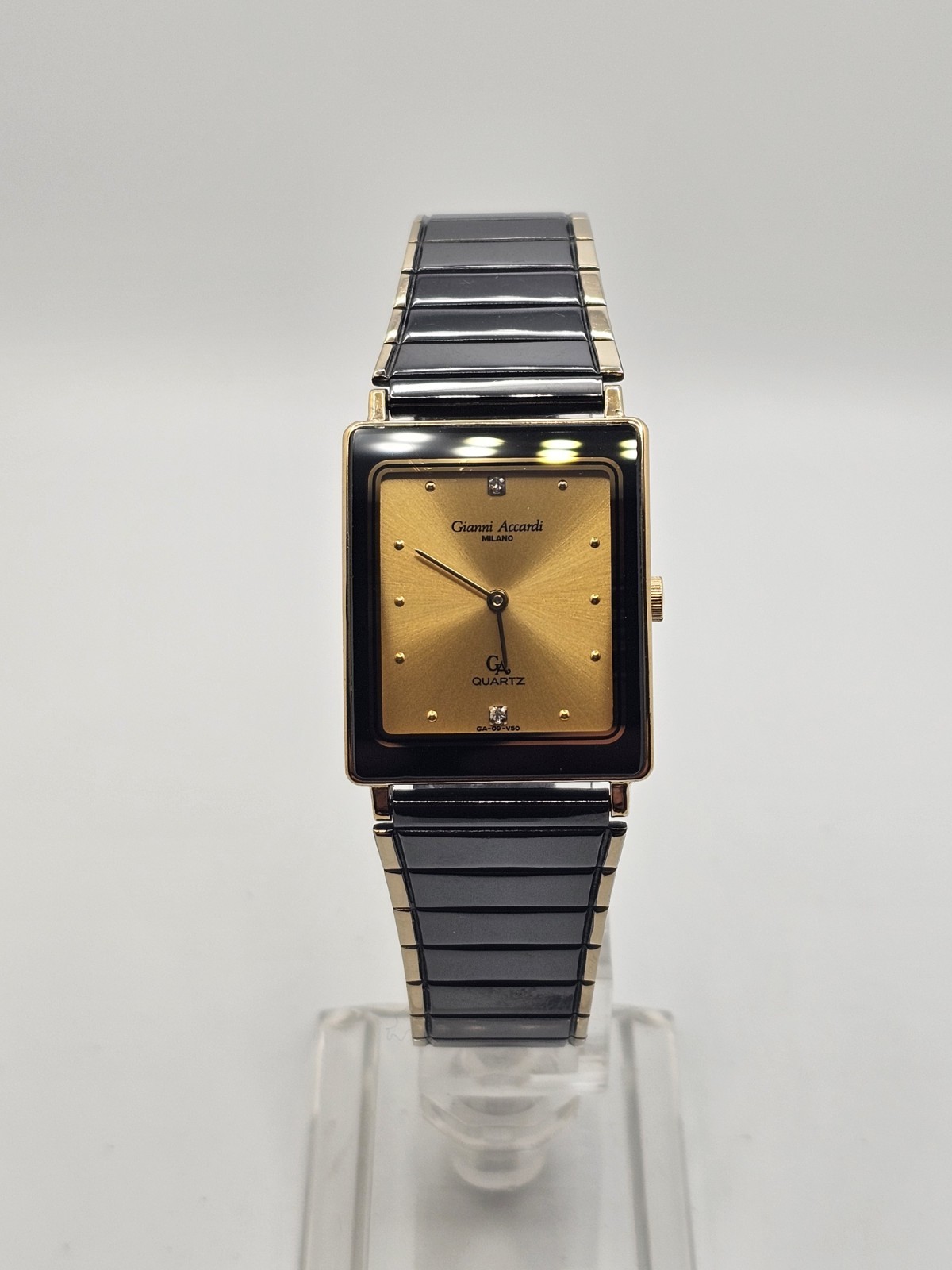 Gianni Accardi Milano GA Unisex Black Chrome Analog Watch Diamond Gold Accents🔥