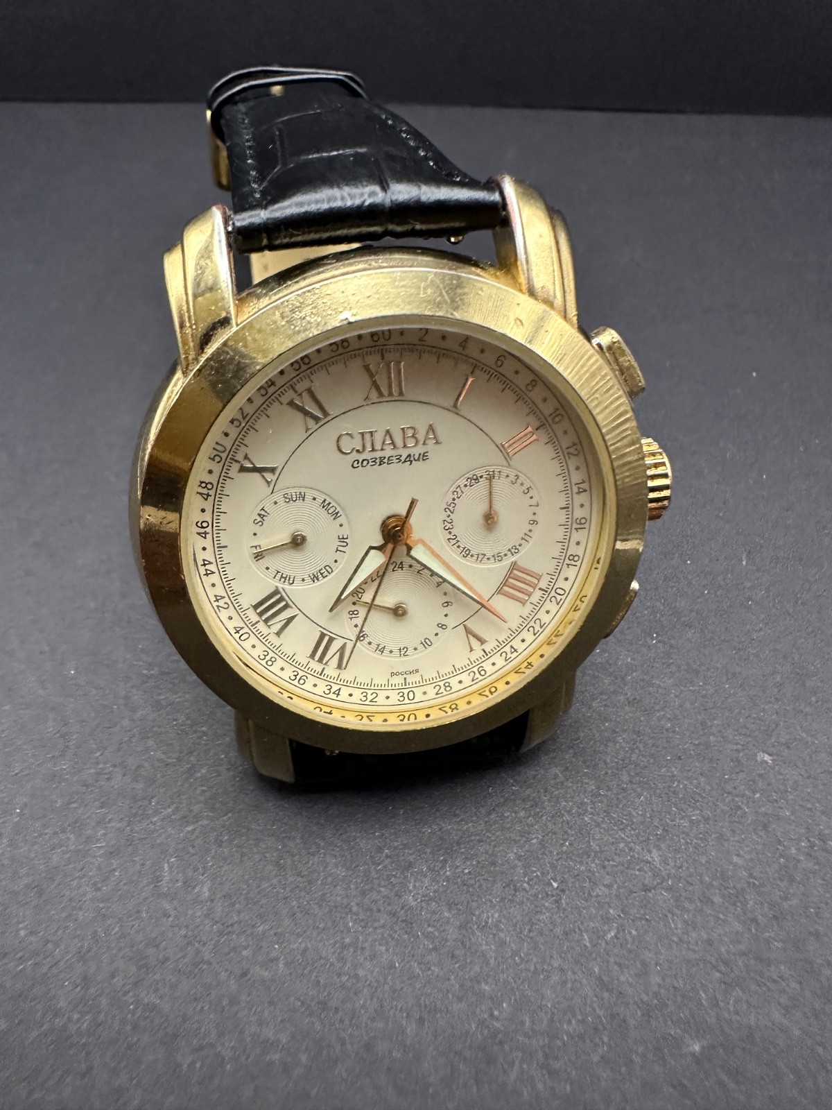 VINTAGE CJIABA 39mm Automatic Gold Plated. Triple Complication. Restored
