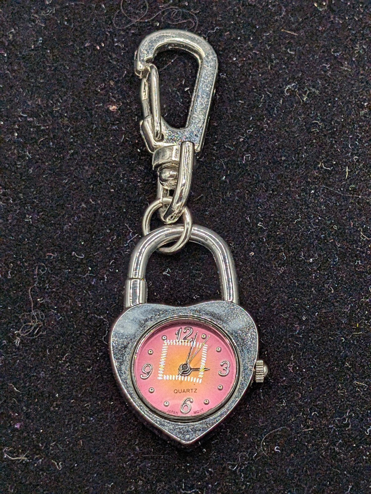 Vintage Heart Keychain Watch Quartz Pink Dial Japan Stainless Steel Need Battery