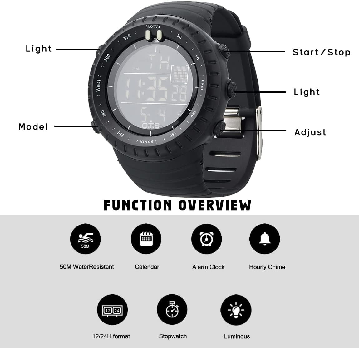 PALADA Men’S Digital Sports Watch Waterproof Tactical Watch with LED Backlight W