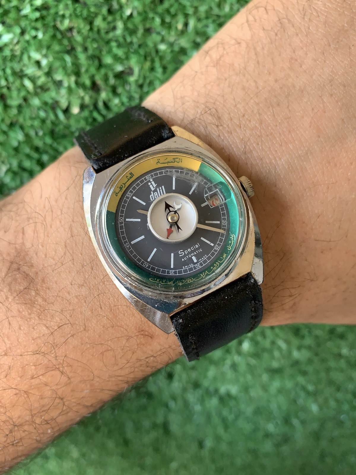 Dalil Special Automatic Islamic Compass Vintage Watch Swiss Made Date 34mm Men