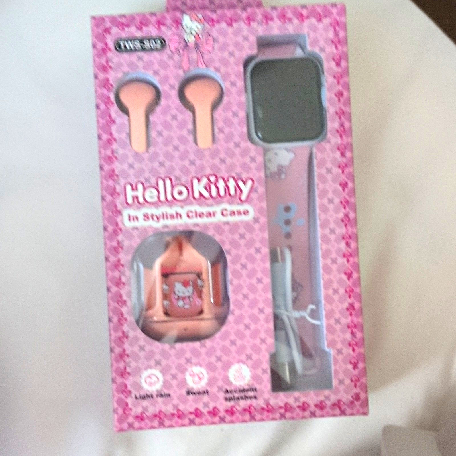 Hello Kitty Digital LCD Quartz Wristwatch Pink Silicone Band Clear Case Box