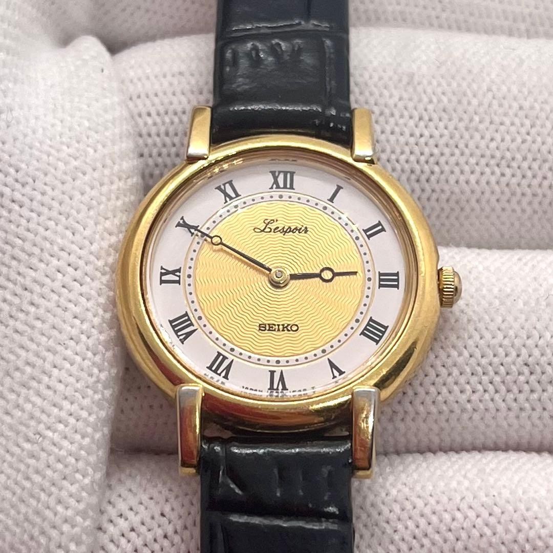 New battery included. SEIKO Lespoir watch, Roman guilloché gold.