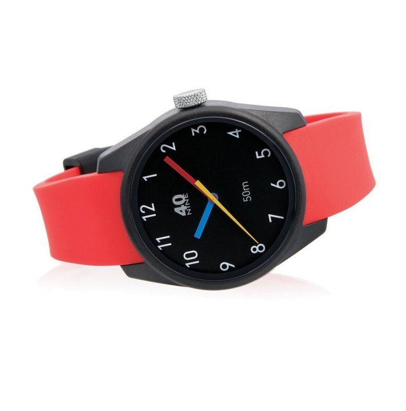 40NINE PRIMARY 43MM Polymer Red Quartz Black Silicone Unisex Watch
