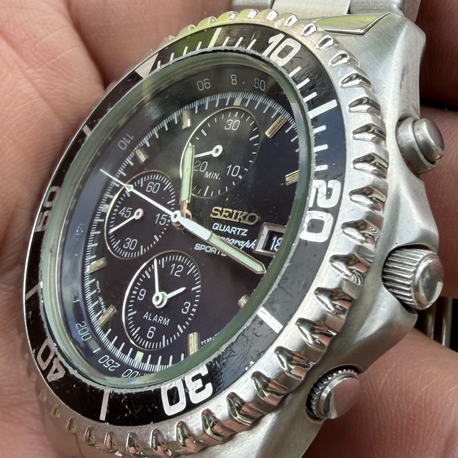 SEIKO 7T32-7C20 Sports 150 Diver Chronograph Quartz Men’s 41mm Watch RUNS!