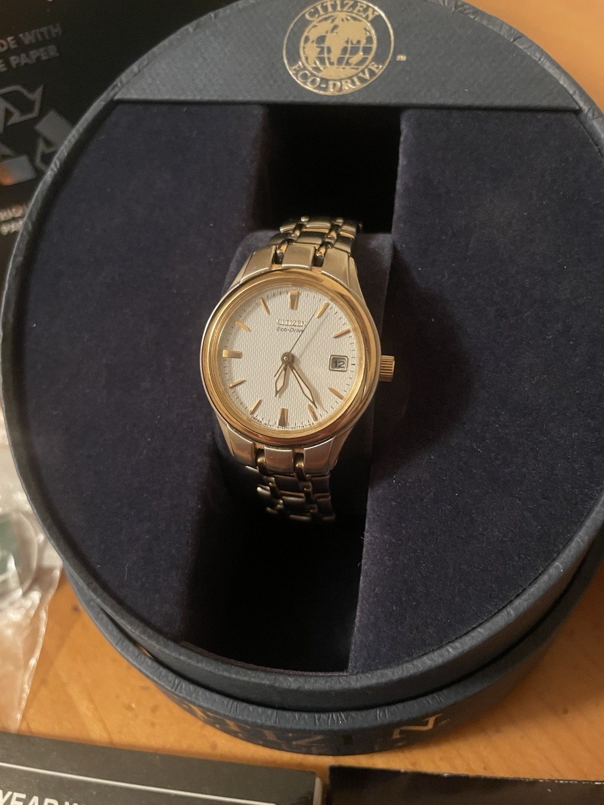NEW Citizen Eco-Drive Ladies Corso Two Tone Watch White Dial Date Box EW1264-50A