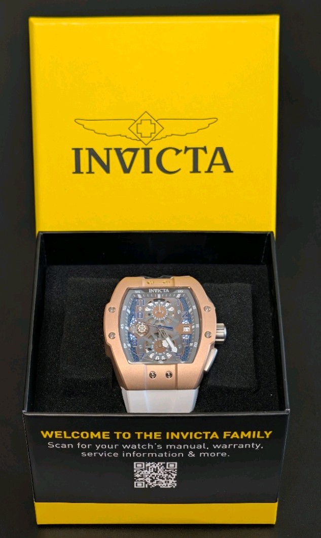 Invicta Racing Men’s Watch (Model 48028) Grey Dial Gold Case & White Strap 47mm