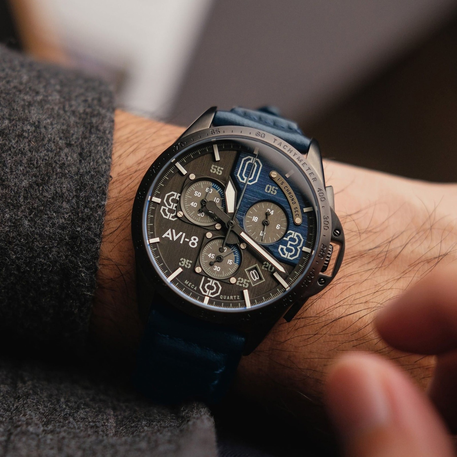 AVI-8 P-51 Mustang Blakeslee Grey and Blue Dial Quartz AV-4077-04 Men’s Watch