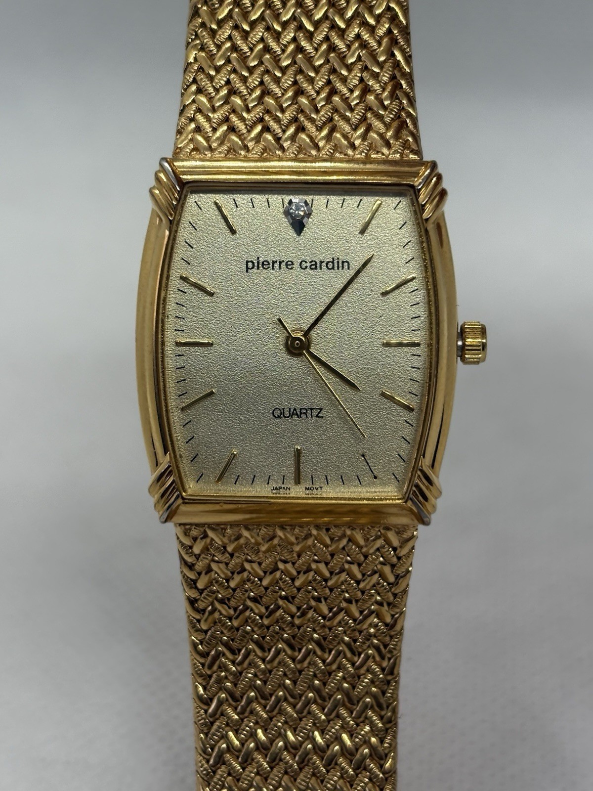Vintage Pierre Cardin Watch LPC 176 136 Gold Tone Mesh Diamond Tank Quartz 2035