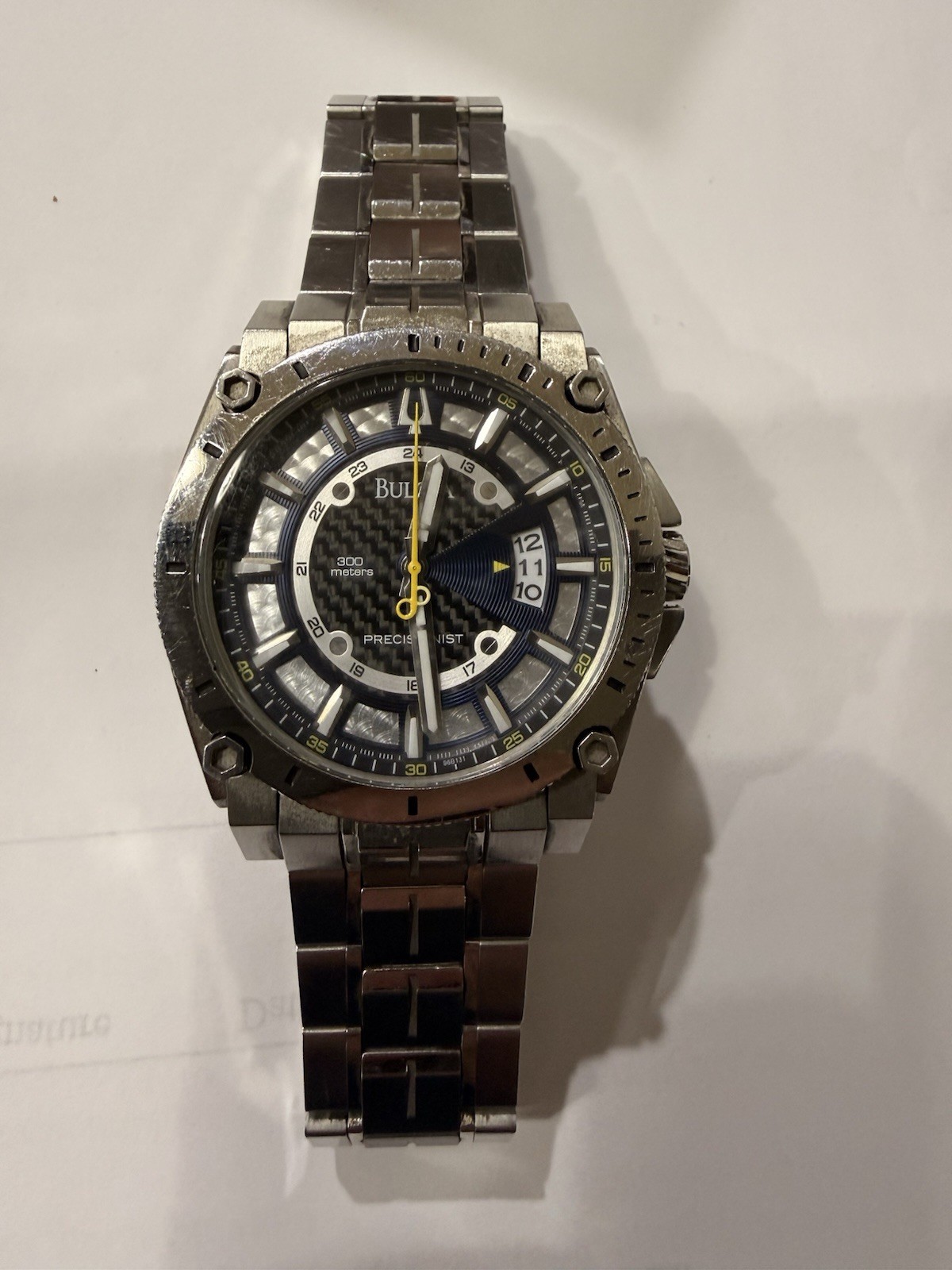 Bulova Precisionist Men’s Quartz 46mm Silver Steel Watch 300m Date Analog