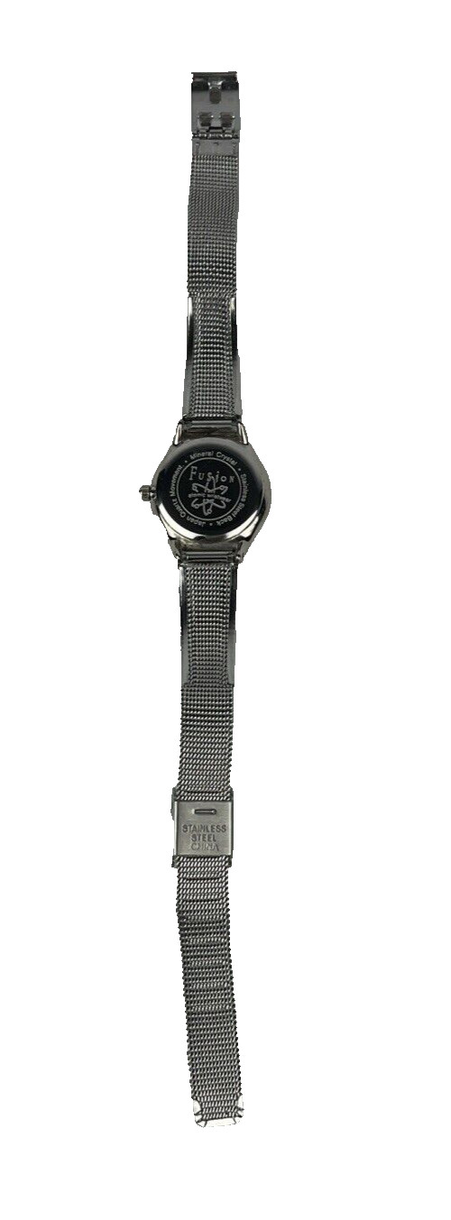 Fusion Women’s SS Watch Silver Tone Mineral Crystal Mesh Bracelet New Battery