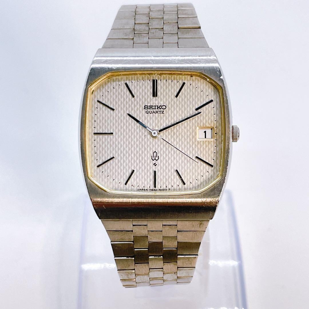 SEIKO 7832-5000 Quartz Watch 1979 Silver Dial Wrist 14 to 19.5cm Running Vintage