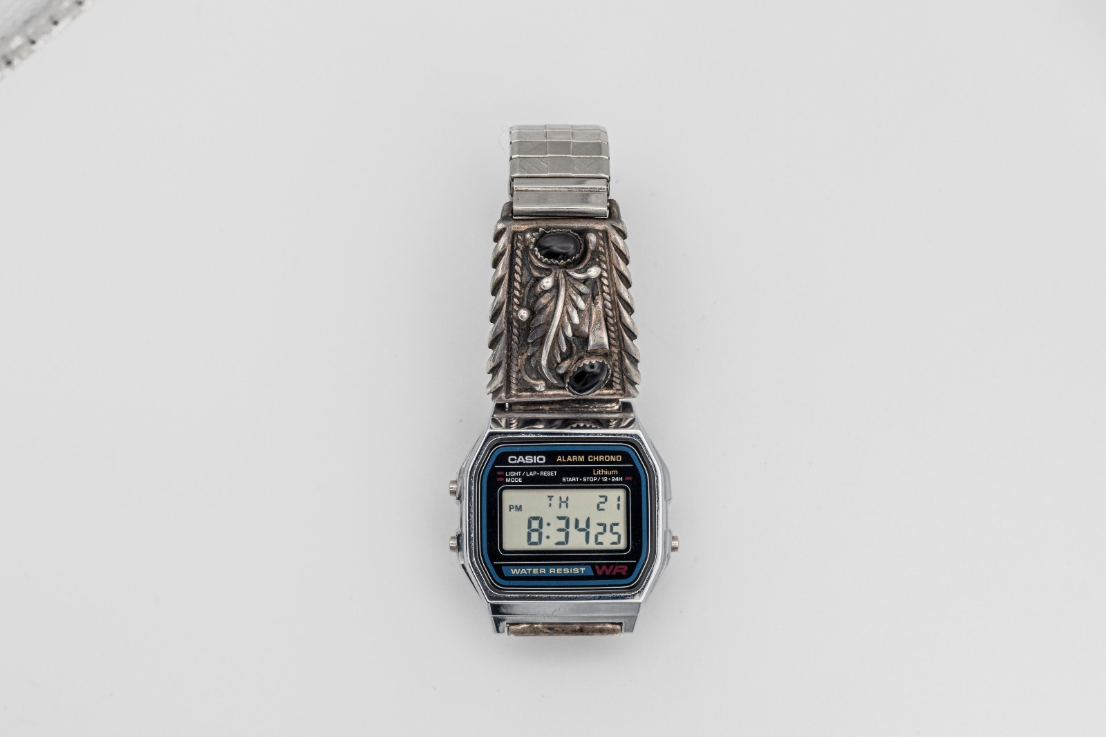 Casio A158W Digital Watch STC Sterling Silver Southwestern Watch Tips – Running