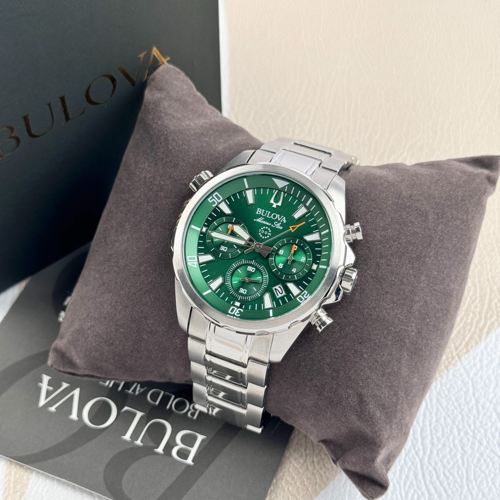 Bulova Marine Star 43MM Green Dial Quartz Chronograph Men’s Watch 96B396