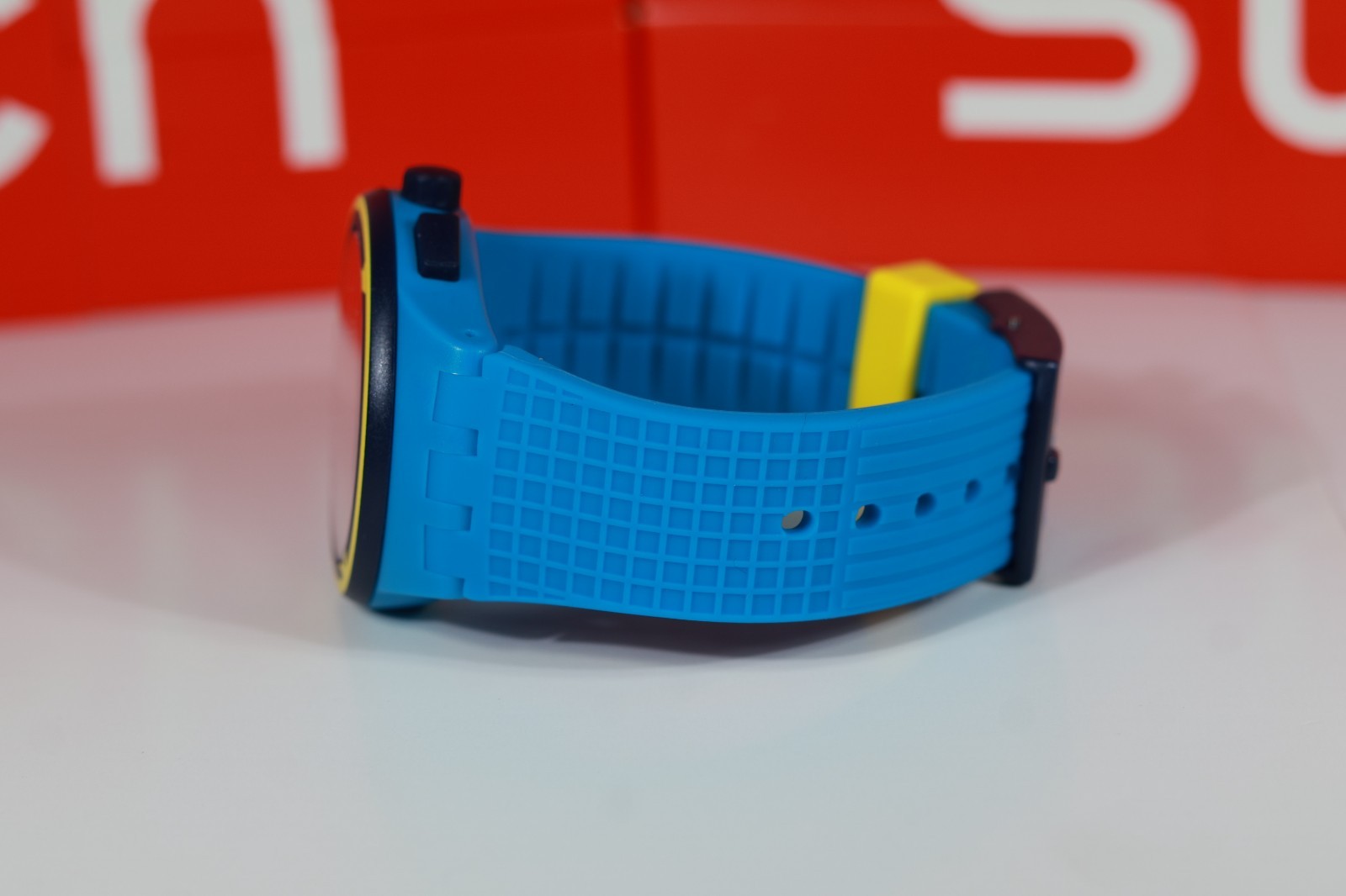 New Swiss Rare Limited Swatch On Your Mark Blue Yellow SUSS100 42MM Chronograph