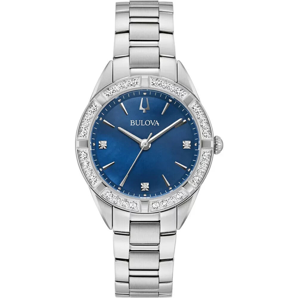 New Bulova Blue Dial Sapphire Crystal Stainless Women’s Diamond Watch $700 W29