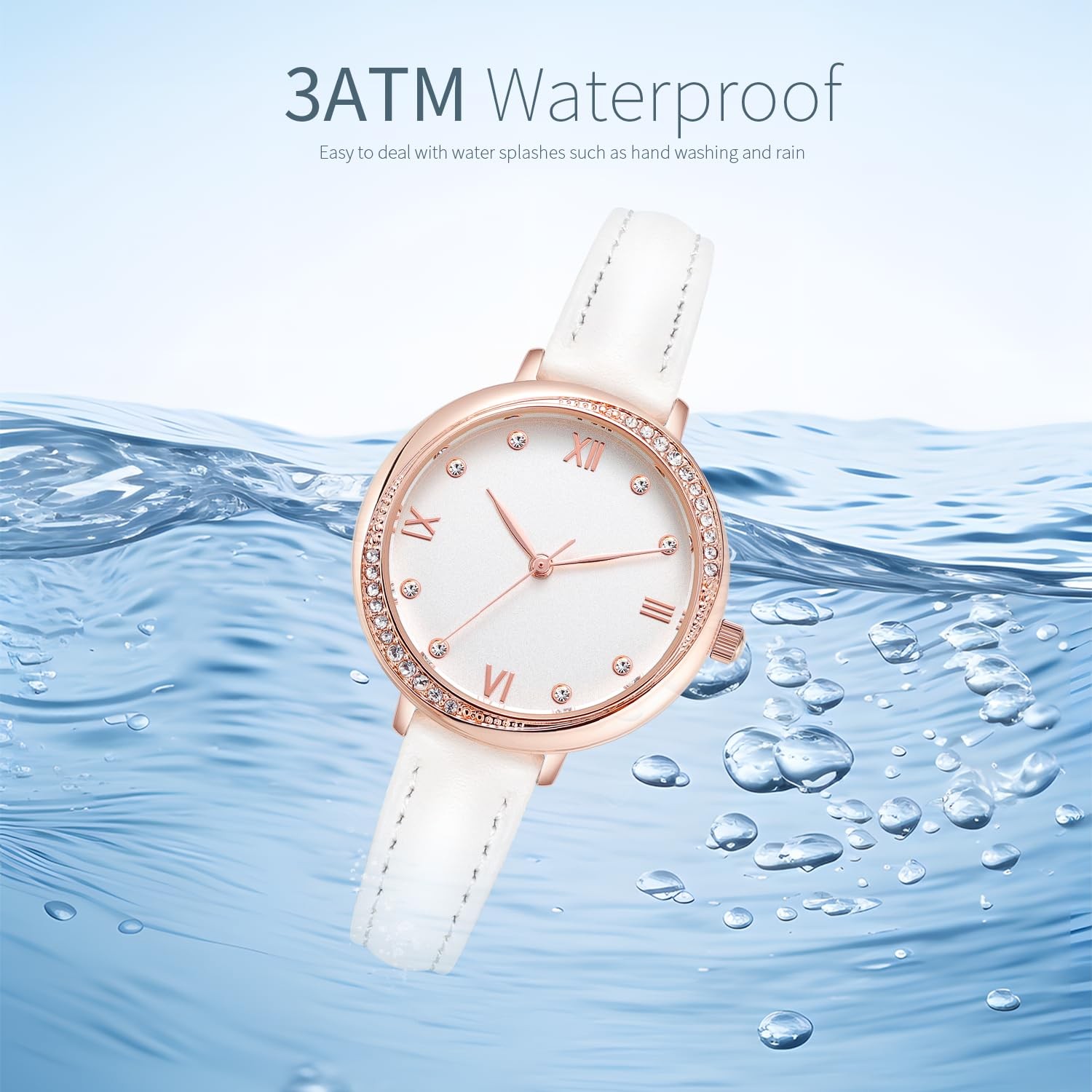 Women’s Silicone Sports Watch – Crystal Accented Leather Strap Analog Display
