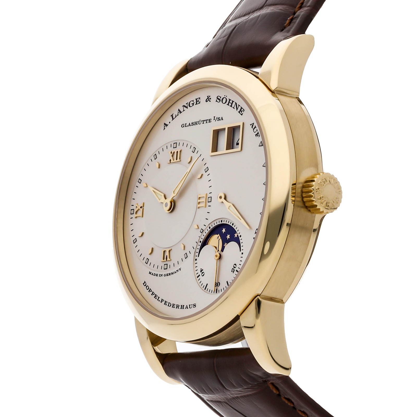 A. Lange & Sohne Lange 1 Moonphase Gold Manual 38mm Silver Dial Watch 109.021