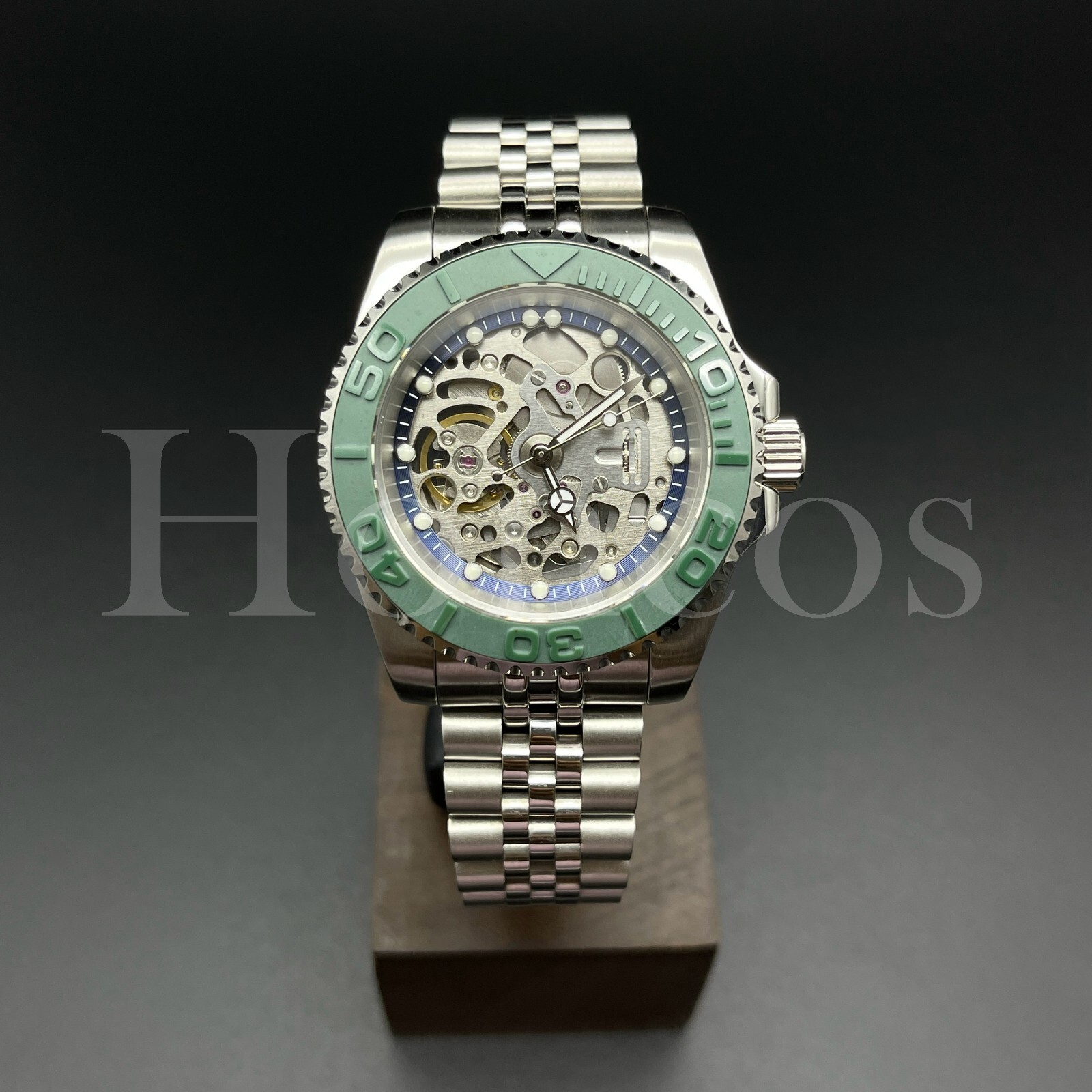 Custom Made Skeleton Watch 40 mm YM Style Diver NH70 Auto Movement Green Bezel
