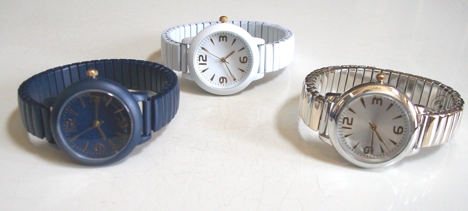Women’s Blue, Silver, Gold & White Stretch Band Good For Nurse Fashion Watch