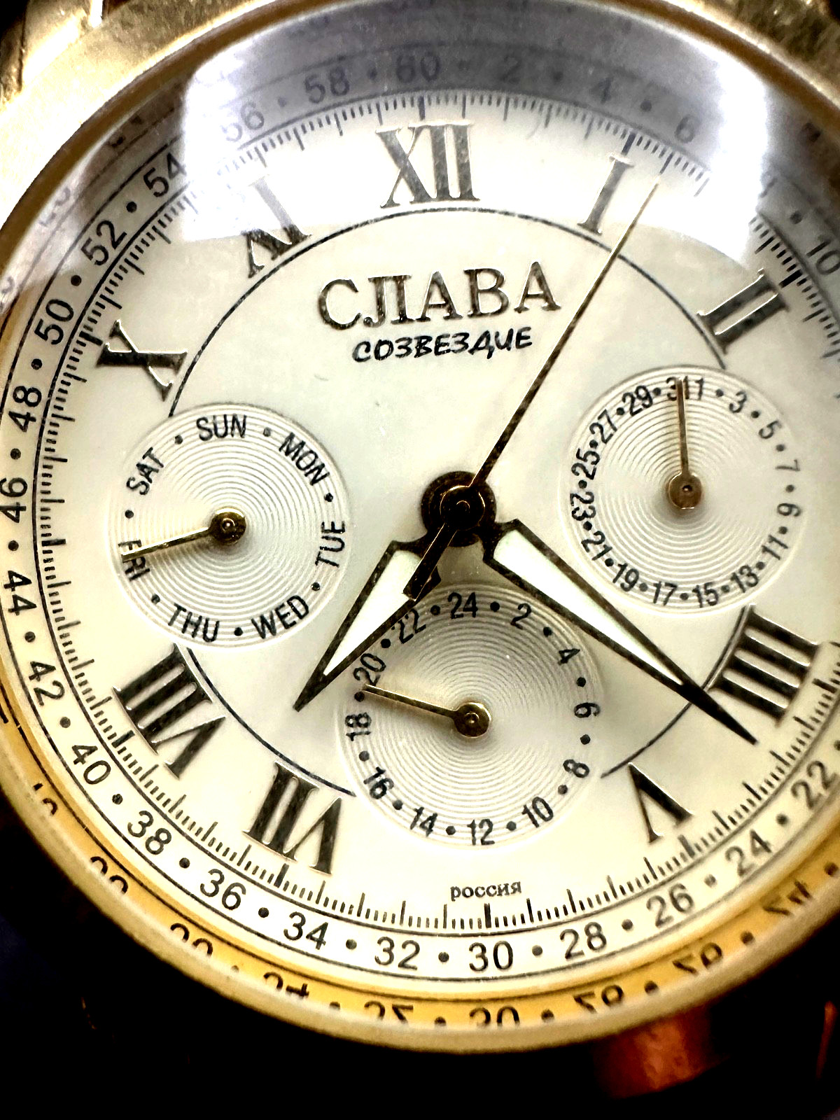 VINTAGE CJIABA 39mm Automatic Gold Plated. Triple Complication. Restored