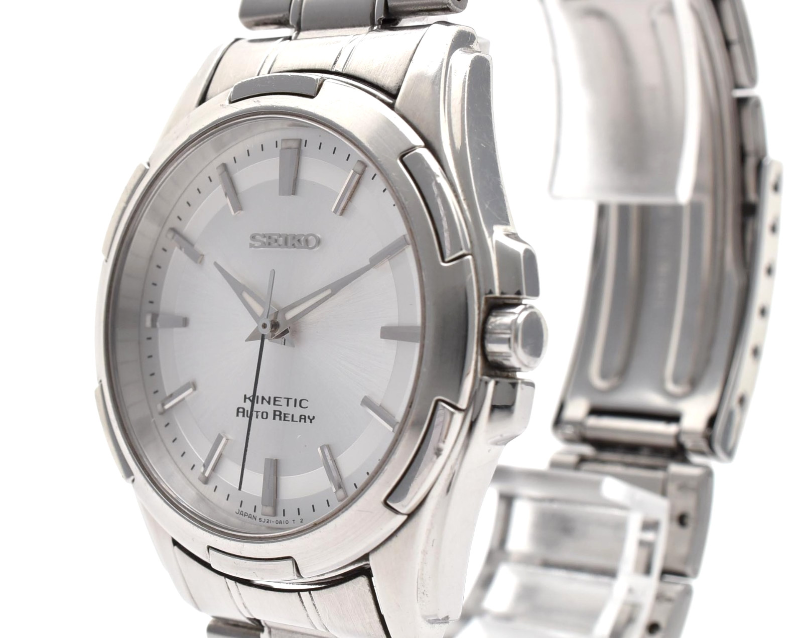 Seiko Kinetic Auto Relay 5J21-0A10 Silver Quartz Automatic Men’s Watch JAPAN