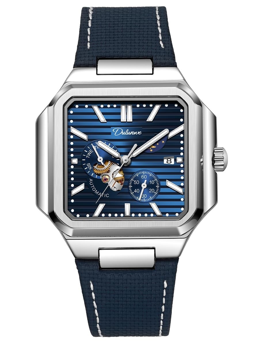 Day/Night Running Seconds Watch – Men’s Square Automatic 3ATM Luminous