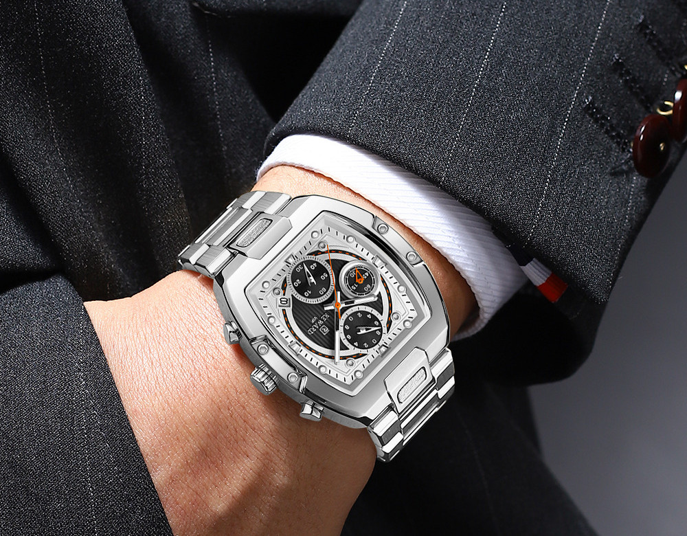 REWARD Men’s Tonneau Multifunction Chronograph Calendar Luminous Quartz Watch