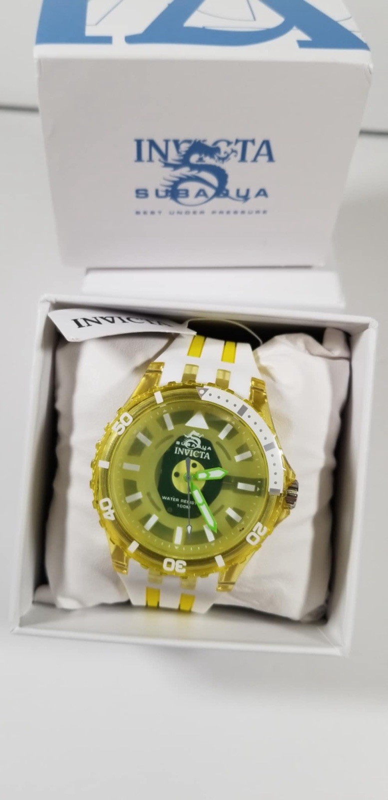 Invicta Subaqua Quartz Watch White & Yellow Silicone Strap Model#69451