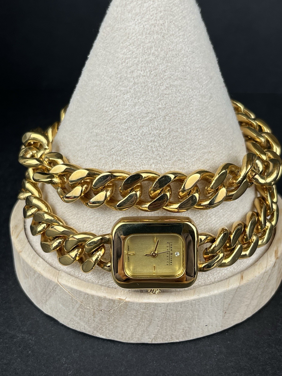 Joan Rivers Gold Tone Watch Necklace Chain 16” Double Wrap Bracelet W/box