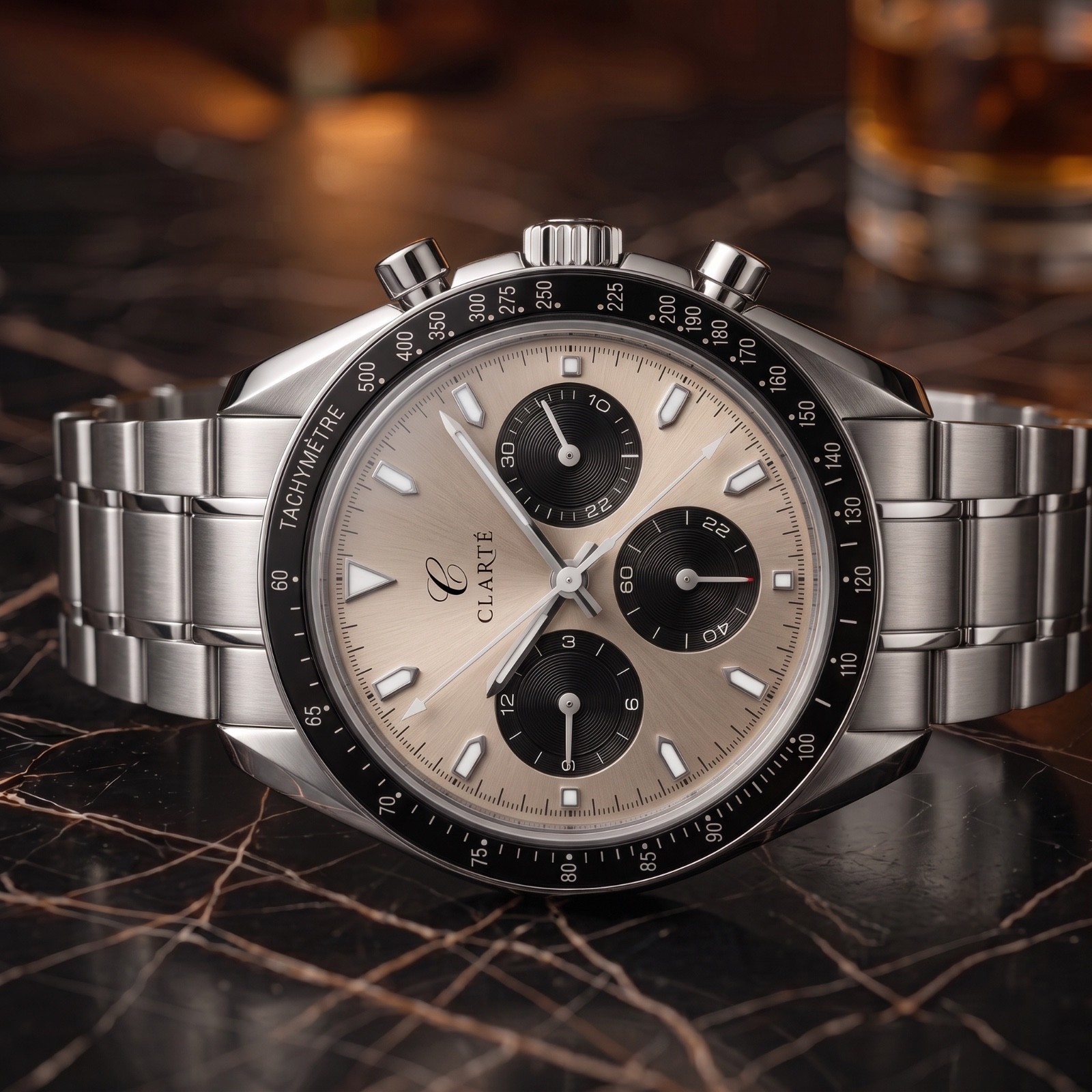 Clarté Champagne Dial Chrono Style Automatic Watch Sapphire Crystal Steel 40mm