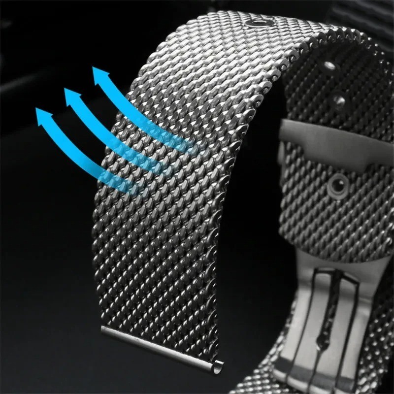20mm Solid Stainless Steel Mesh Band For Omega Seamaster With 4 Spring Bars
