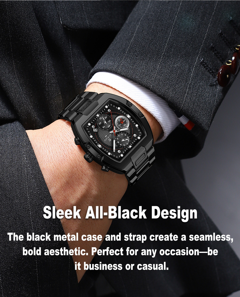 REWARD Men’s Tonneau Multifunction Chronograph Calendar Luminous Quartz Watch