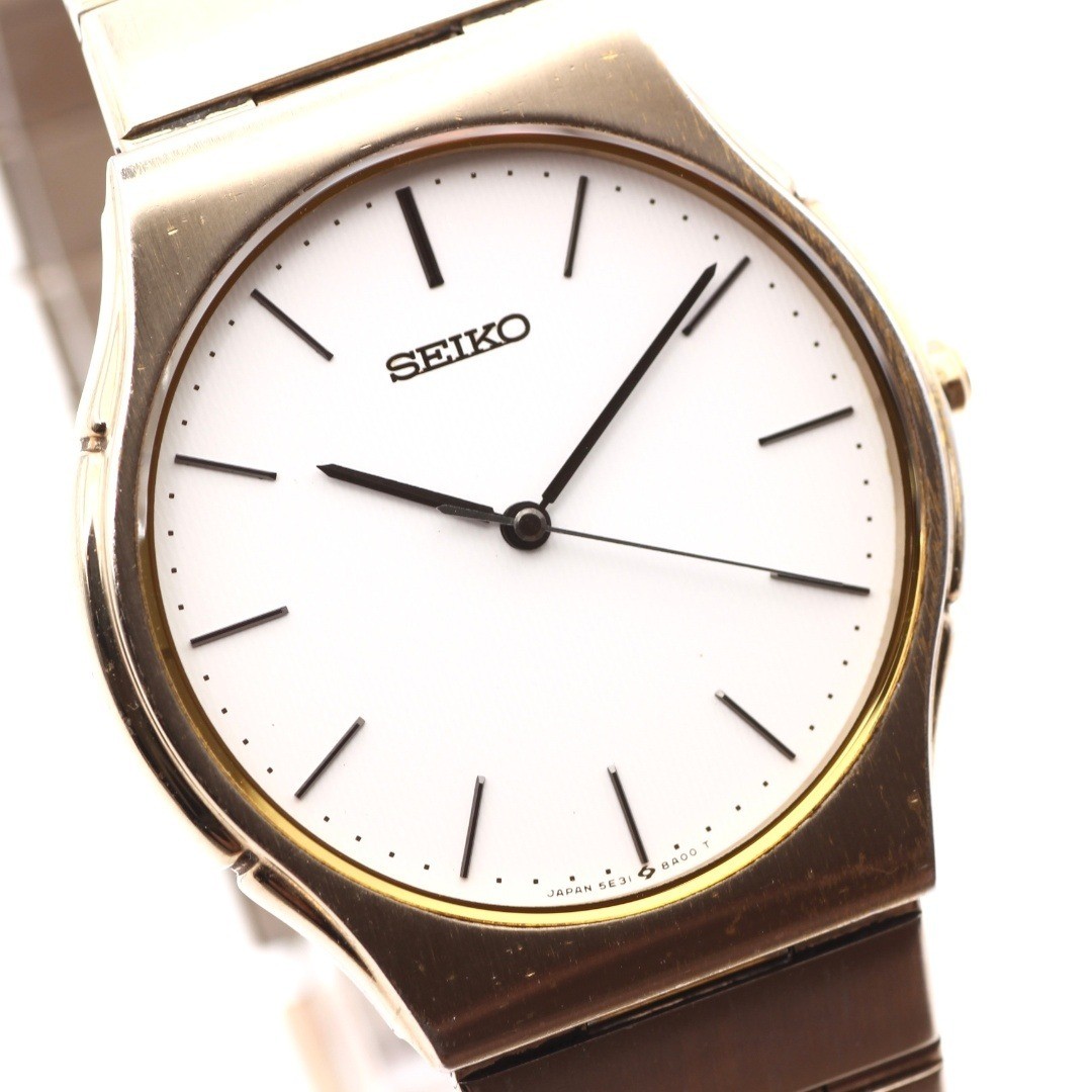 Seiko 5E31-8A00 Quartz Mens Dress Watch White Dial 90s Vintage Japan